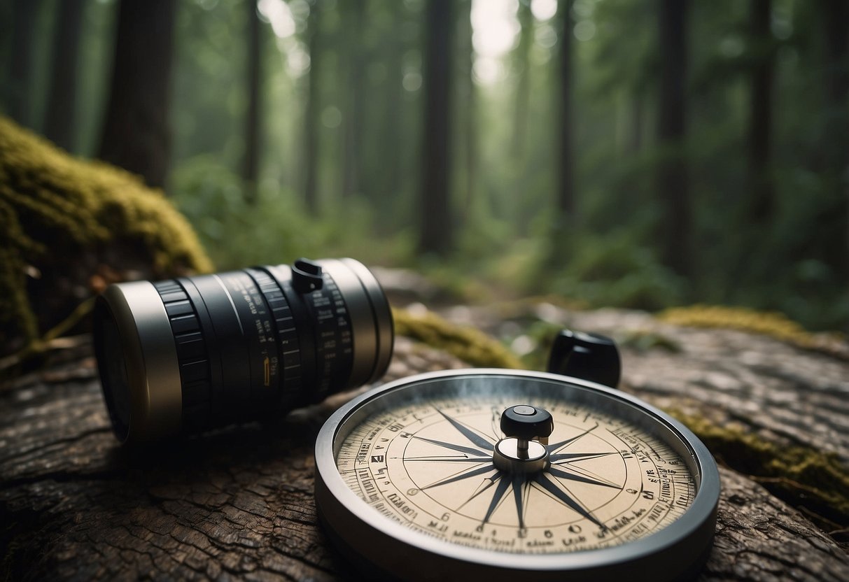 Bird calls echo through the forest as a compass points north. Map in hand, a hiker listens, connecting with nature