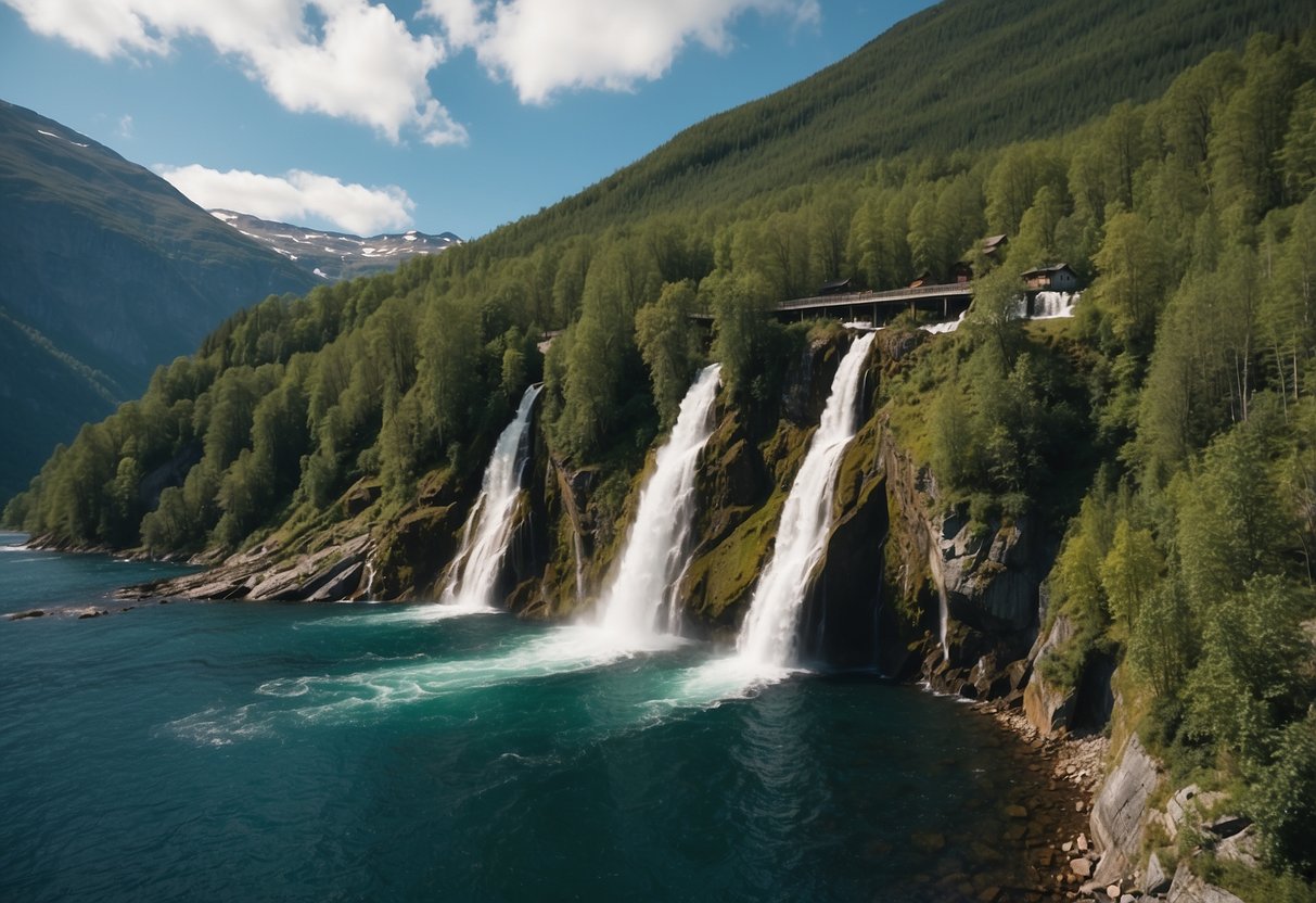 Sognefjorden, Norway: Majestic mountains, deep blue waters, lush greenery, and cascading waterfalls create a breathtaking orienteering spot