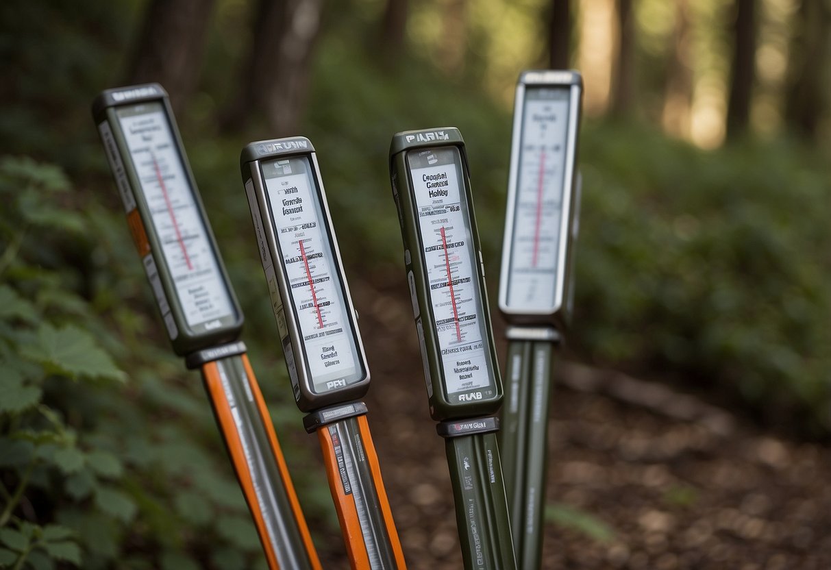 Five lightweight orienteering rods displayed with labels highlighting their importance