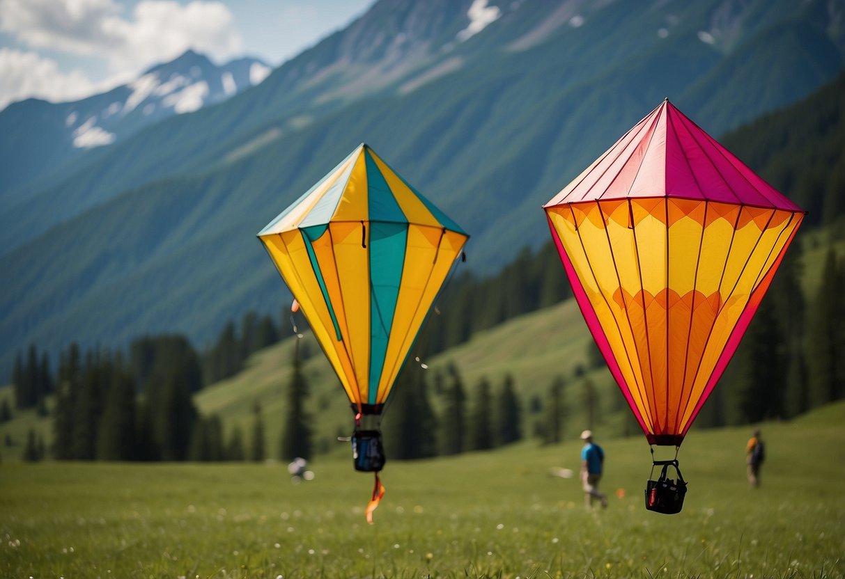 Vibrant kites soar above lush green landscapes, framed by towering mountains and serene lakes in the 7 best kite flying spots in National Parks