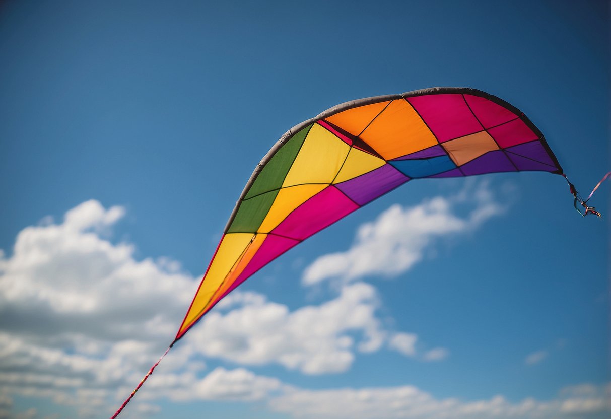 A colorful kite soaring high in the sky, maneuvering through the wind with precision and grace, demonstrating advanced flying techniques