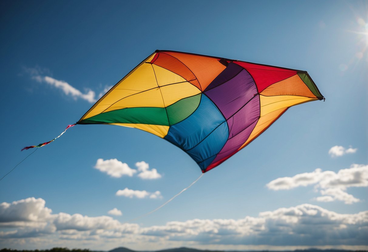 A kite soaring in a clear, open sky, far from any trees