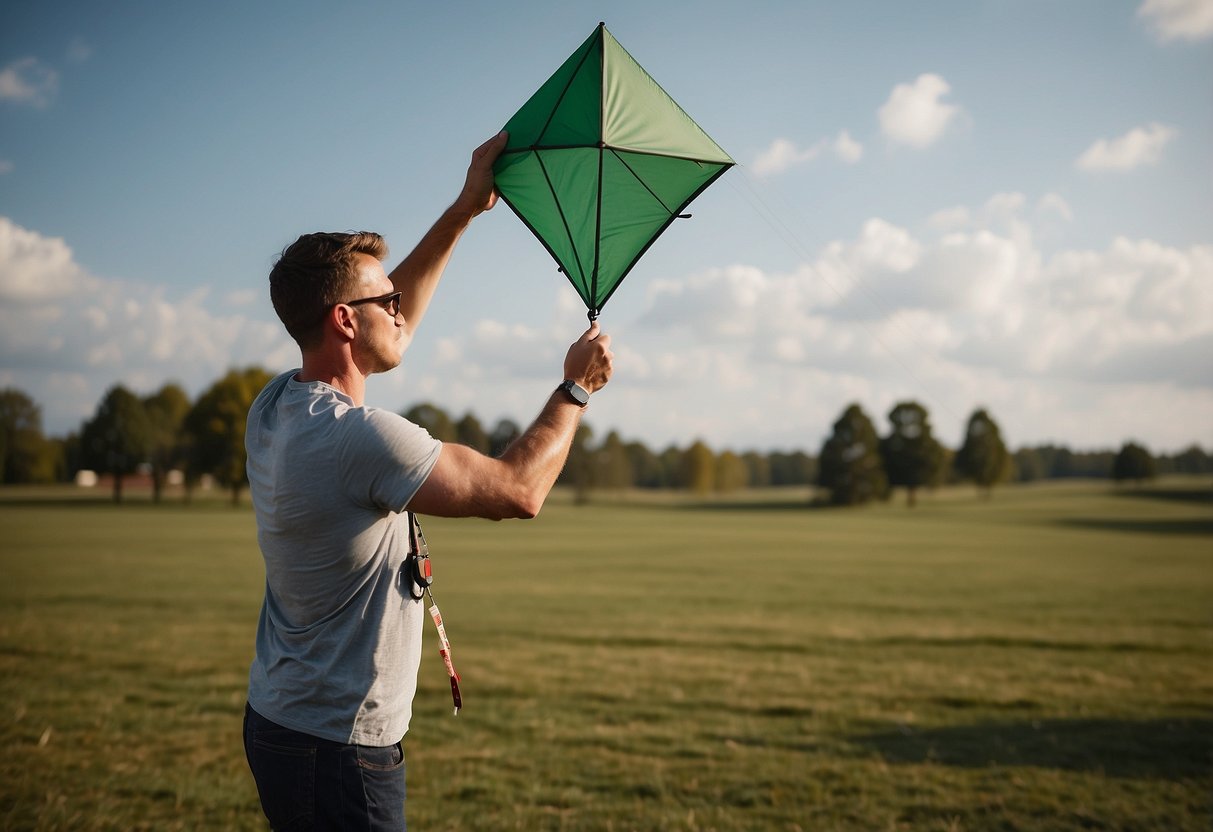 A person demonstrating first aid skills while flying a kite safely