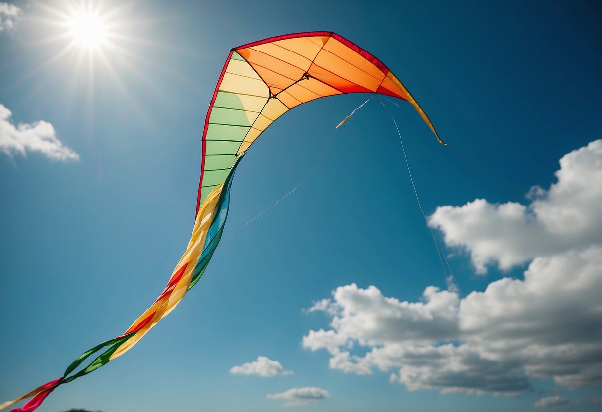 A kite flying high in the sky, leaving no trace behind. The string is taut, and the kite moves gracefully with the wind, leaving the environment undisturbed