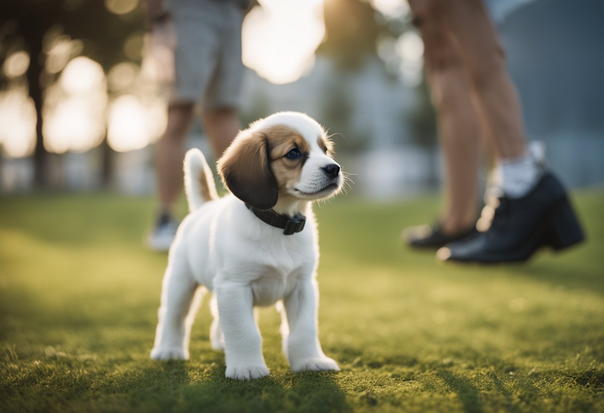 A puppy being selected for basic training