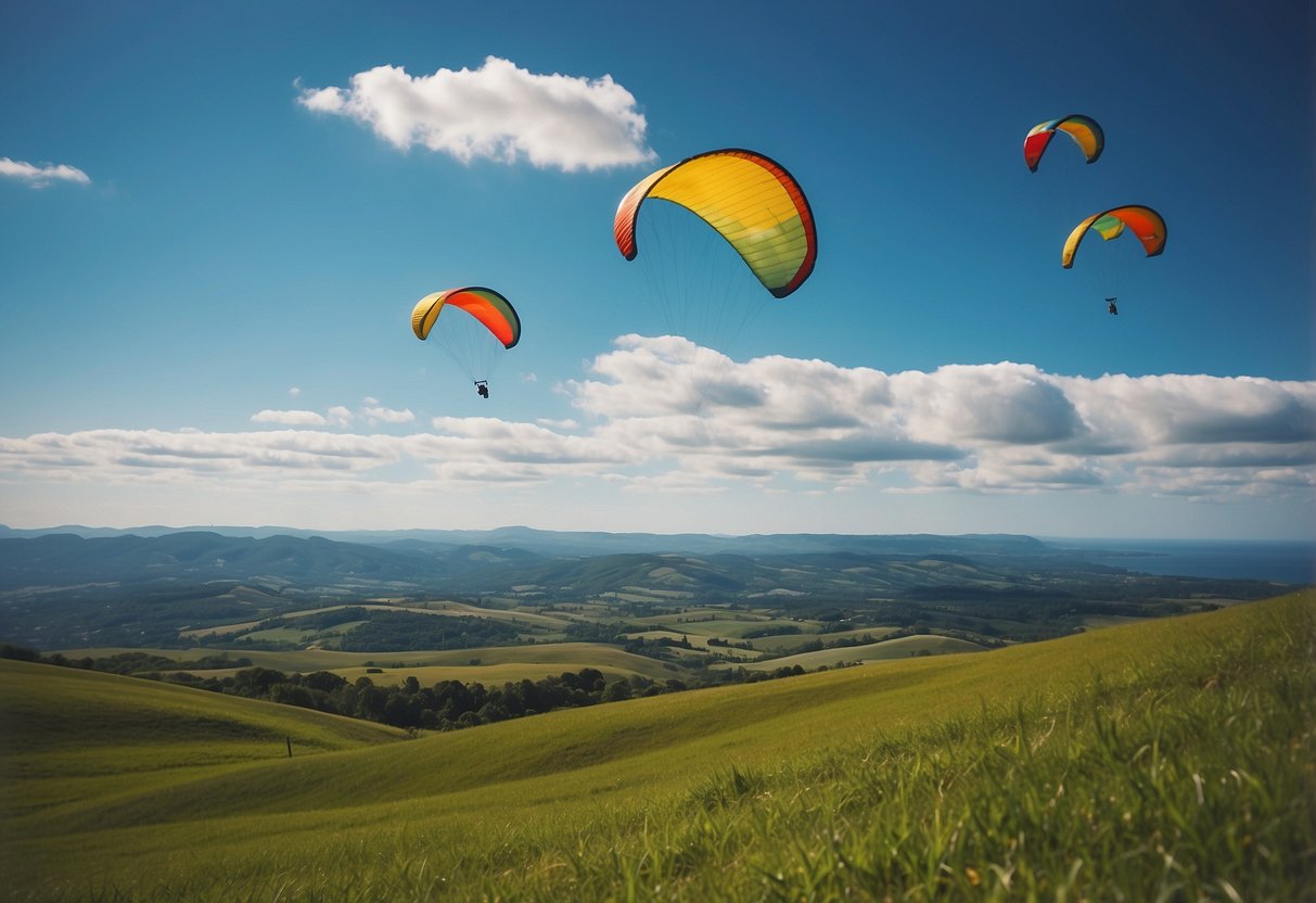 Bright blue skies, rolling green hills, and pristine beaches. Kites soaring high above open fields and coastal cliffs. A sense of freedom and adventure in the air