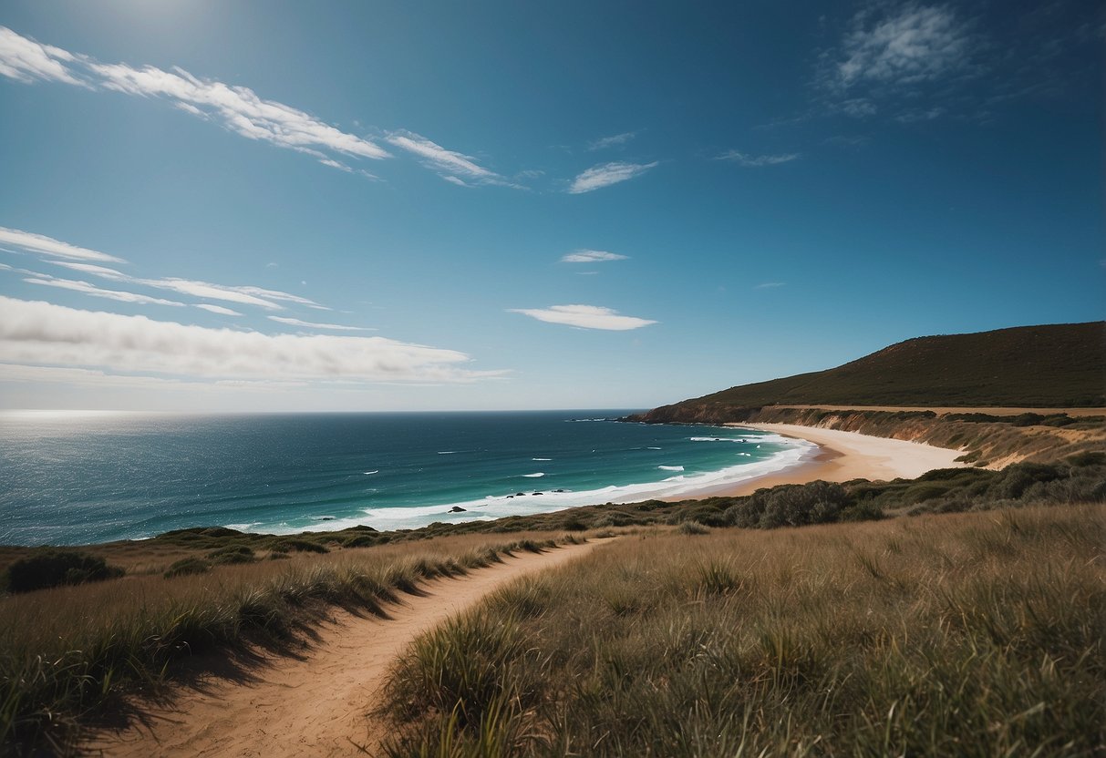 Clear blue skies, gentle breeze, open fields, and coastal cliffs. Ideal for kite flying in Australia