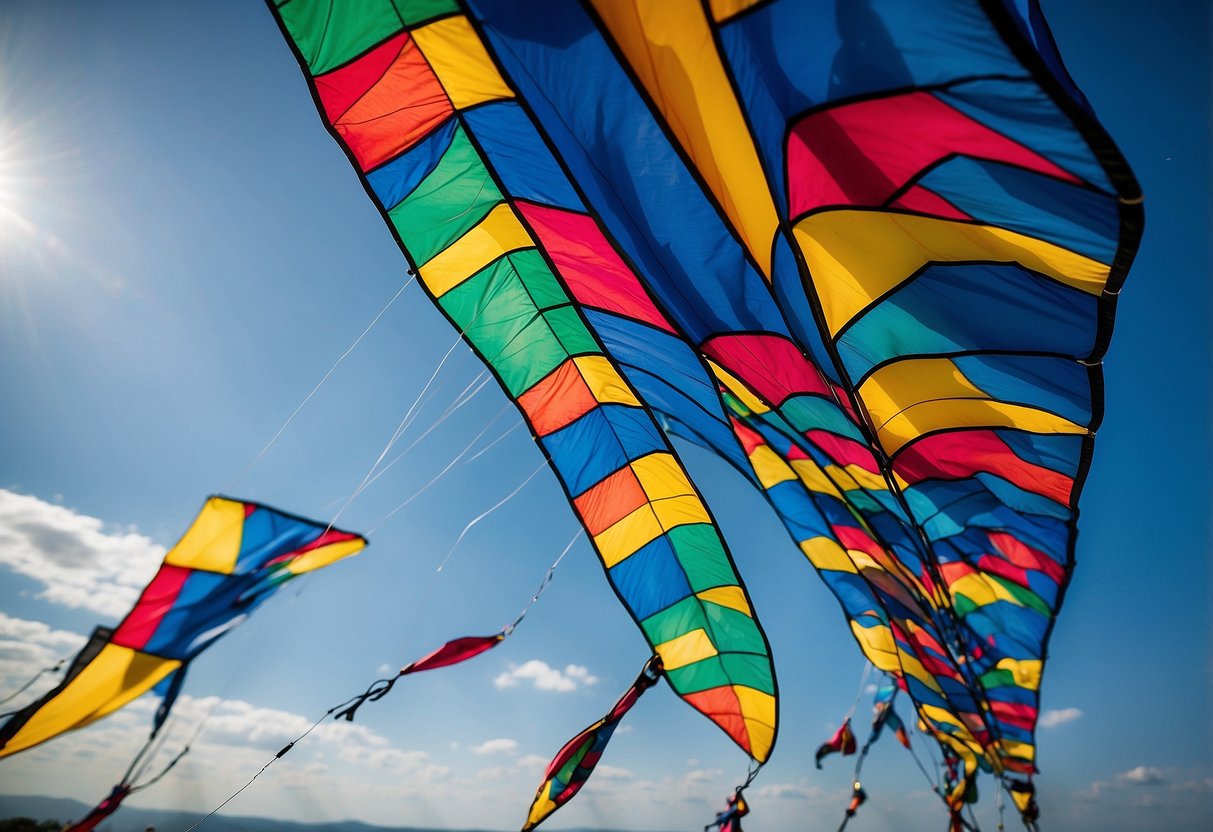 A colorful array of lightweight kite packs soar through the clear blue sky, each one showcasing the innovative design and high-performance features of the Revolution Reflex XX 10 series