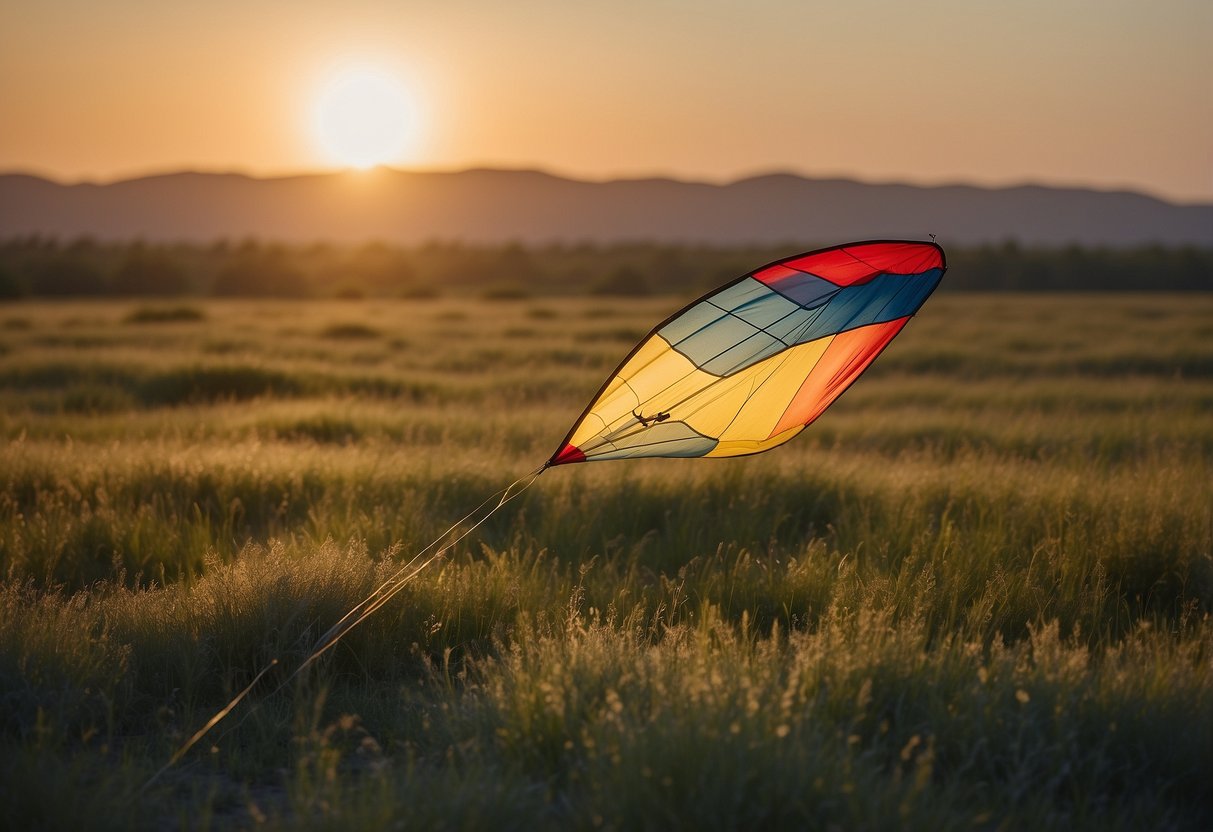 Strong kite lines stretch across a vast, open field, taut and ready for flight. The remote area is serene and untouched, with no signs of human presence