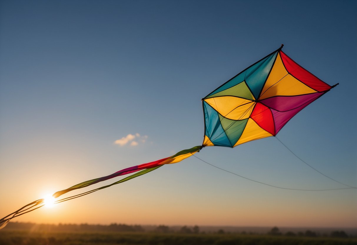Fly a kite at dawn, with the sun rising in the background. Kite flying at dusk, with the colorful sky as a backdrop