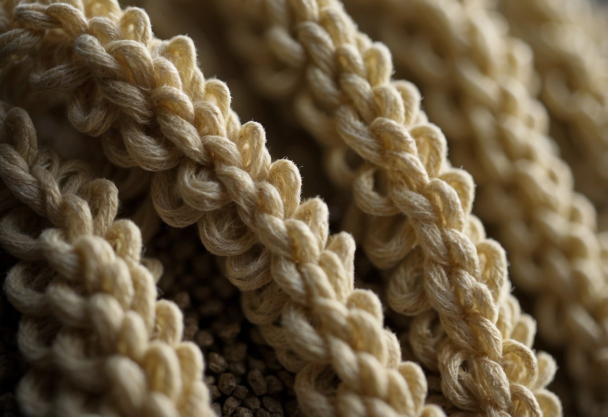 A close-up of bouclé fabric texture, with intricate looped yarns creating a unique and tactile surface