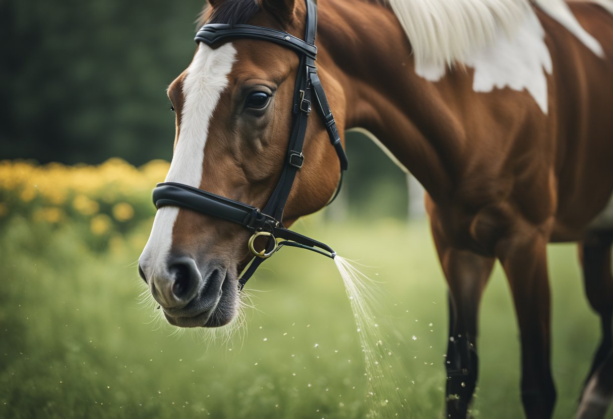 A horse being sprayed with insect repellent to protect against insect threats