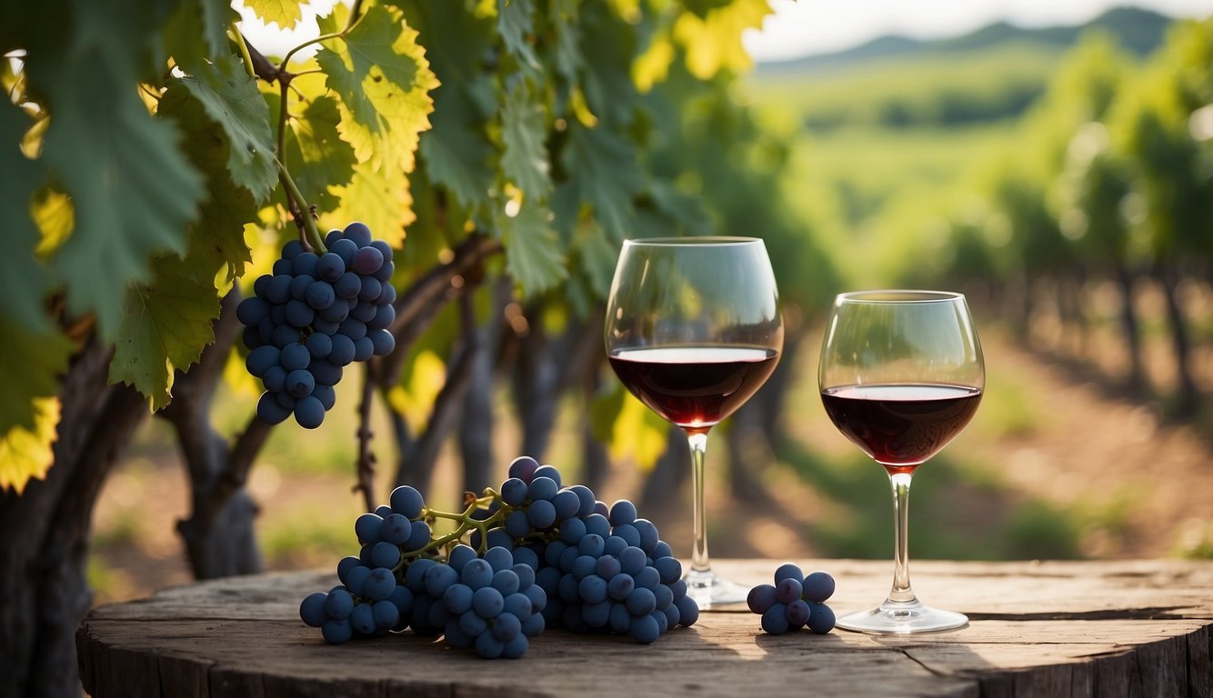 Vineyard landscape with aroma-infused grapes, modern equipment, and scientific research materials