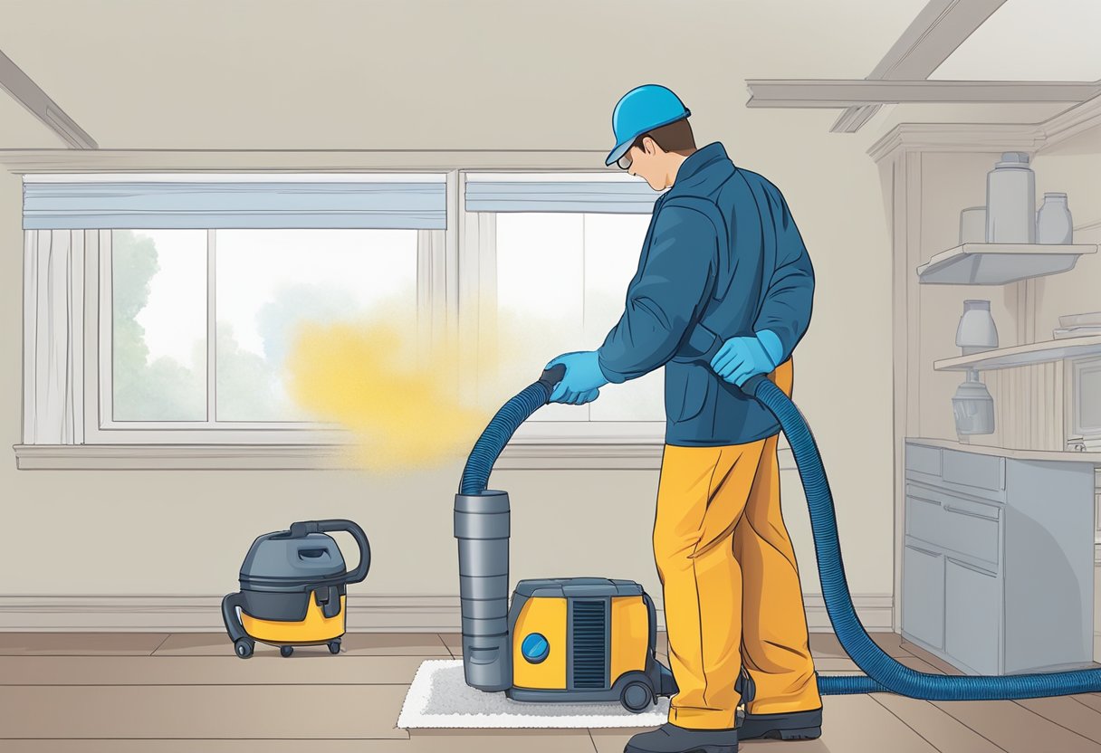 A technician uses a powerful vacuum to remove dust and debris from a residential air duct. Brushes and compressed air are used to dislodge stubborn particles, leaving the ducts clean and clear