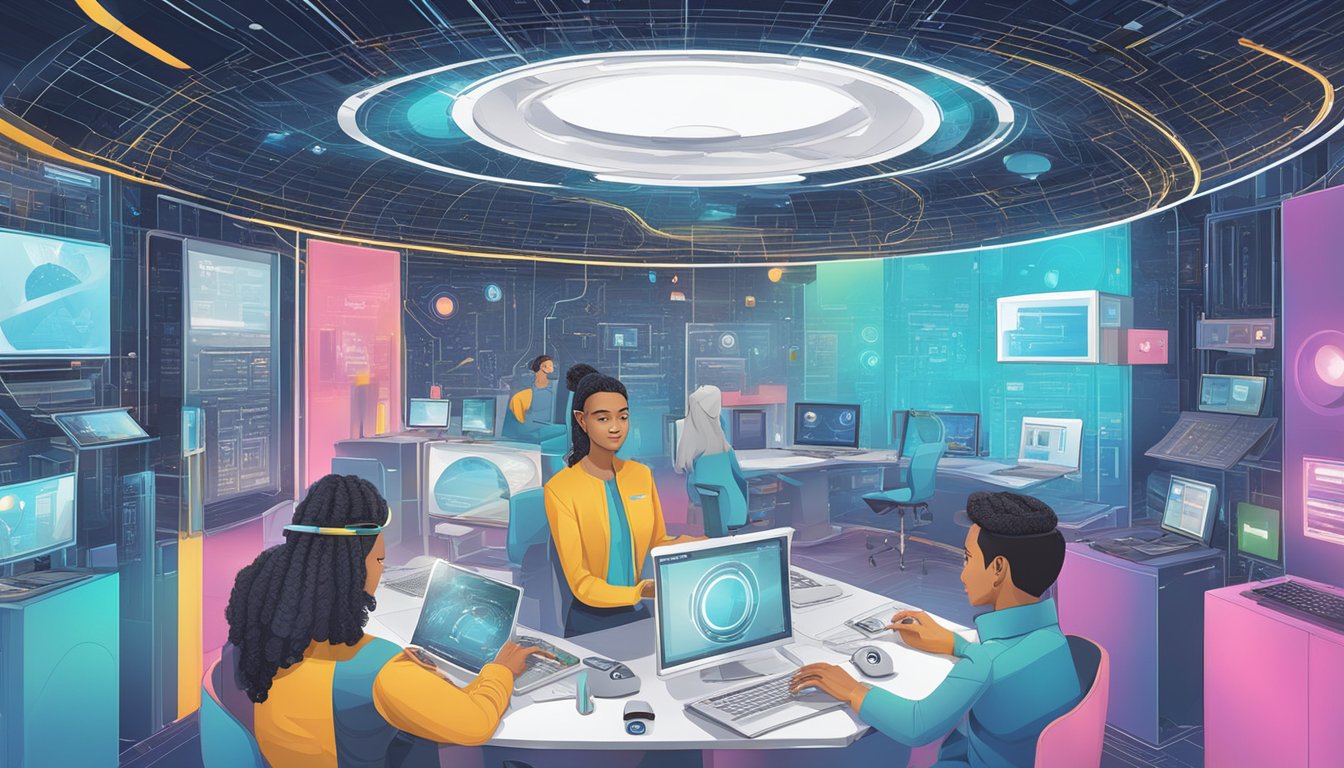 Google Gemini advances in AI technology, surrounded by digital data and futuristic interfaces