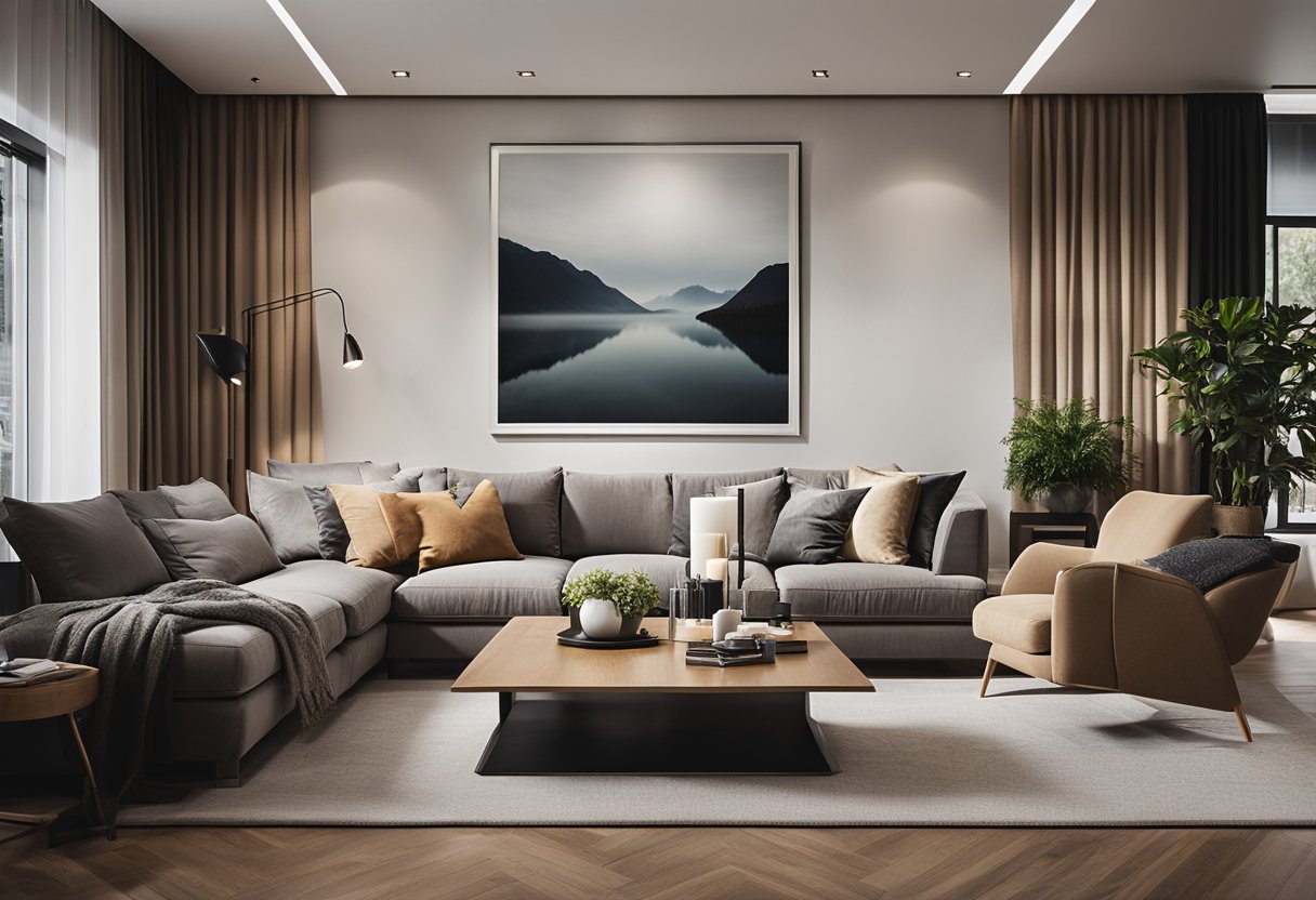 A cozy living room with a large canvas print as the focal point. Soft, warm lighting enhances the artwork, creating a personal and inviting atmosphere