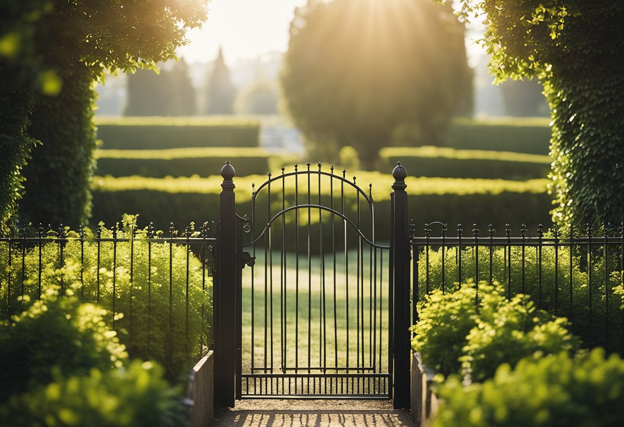 A serene garden with a clear boundary separating it from the outside world, surrounded by a protective fence, symbolizing the biblical concept of honoring God through setting boundaries in relationships, thoughts, and actions