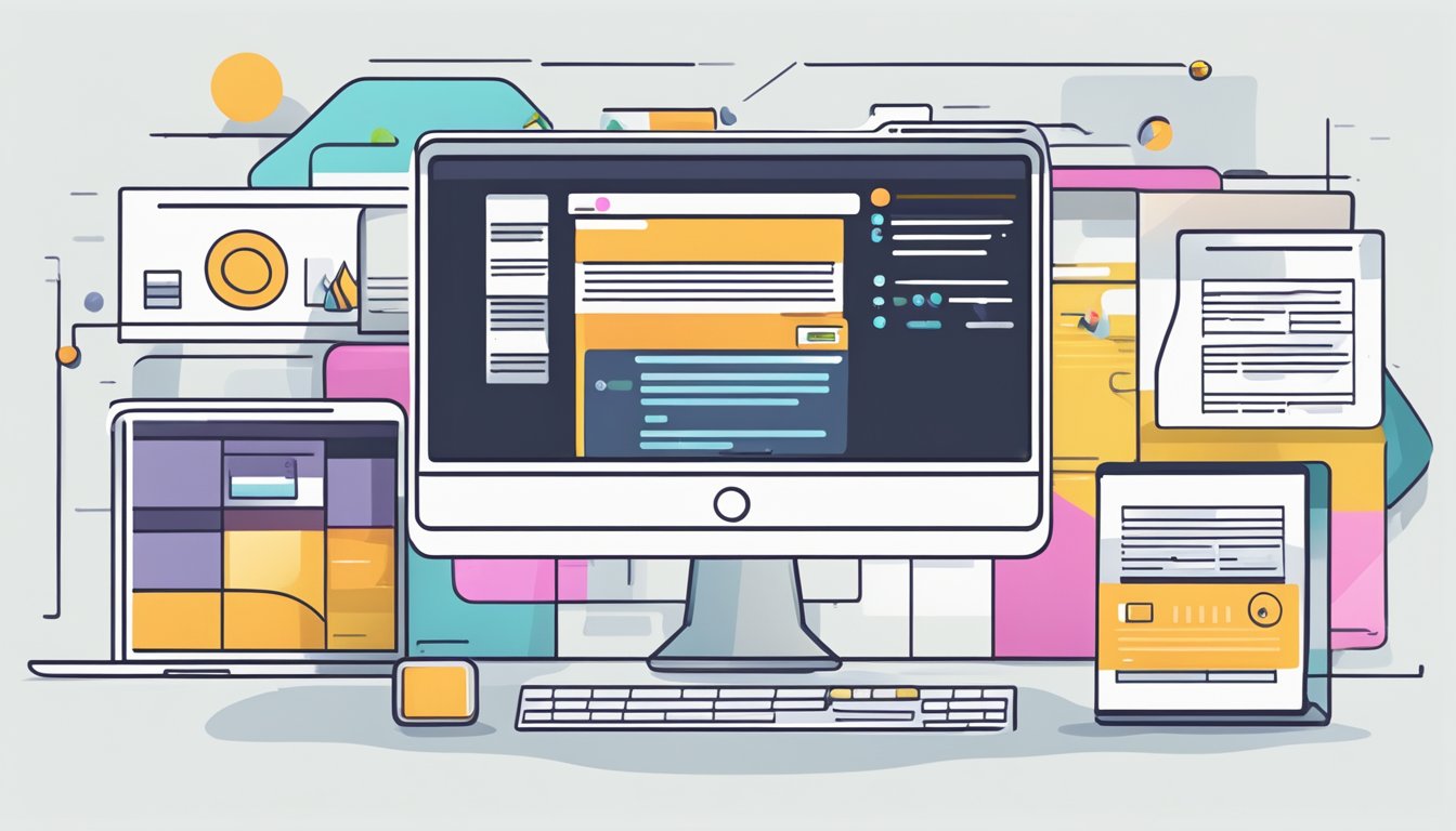 A computer screen displaying a dynamic and engaging webpage design with content development elements