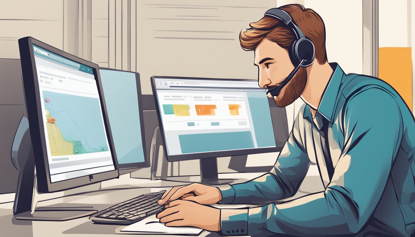 A customer support representative assisting a client through a live chat feature on a company's website