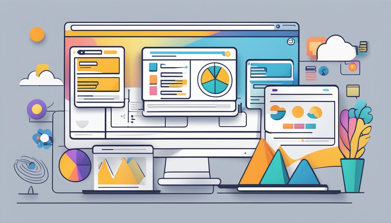 A computer screen displaying interactive website engagement. Icons, buttons, and user feedback elements are visible