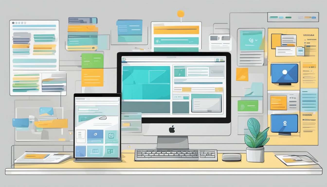 A computer screen displaying the basic layout of a nettsidene with various sections and navigation menus