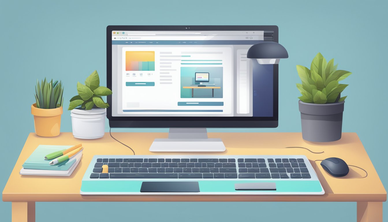 A computer screen displaying the "Start of WooCommerce Online Store" with a mouse and keyboard nearby