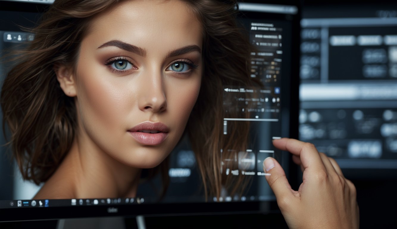 A computer screen with smooth, flawless skin being edited in Photoshop