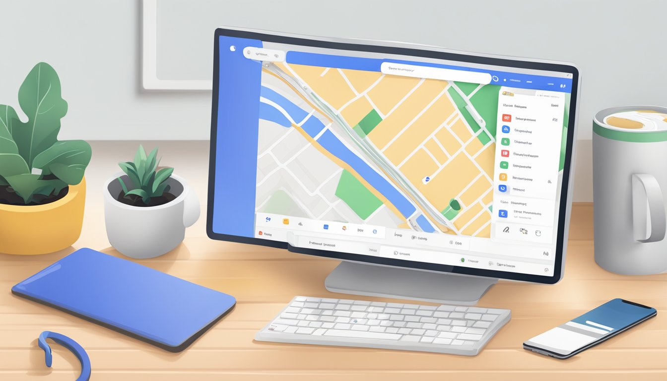 An aerial view of a Google Min bedrift dashboard with a computer and phone nearby