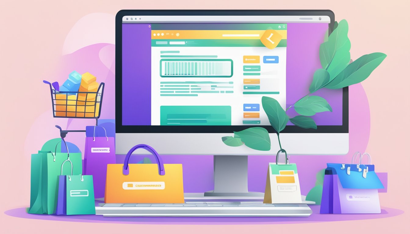 A computer screen with an e-commerce website displayed, showing product listings and a secure checkout process