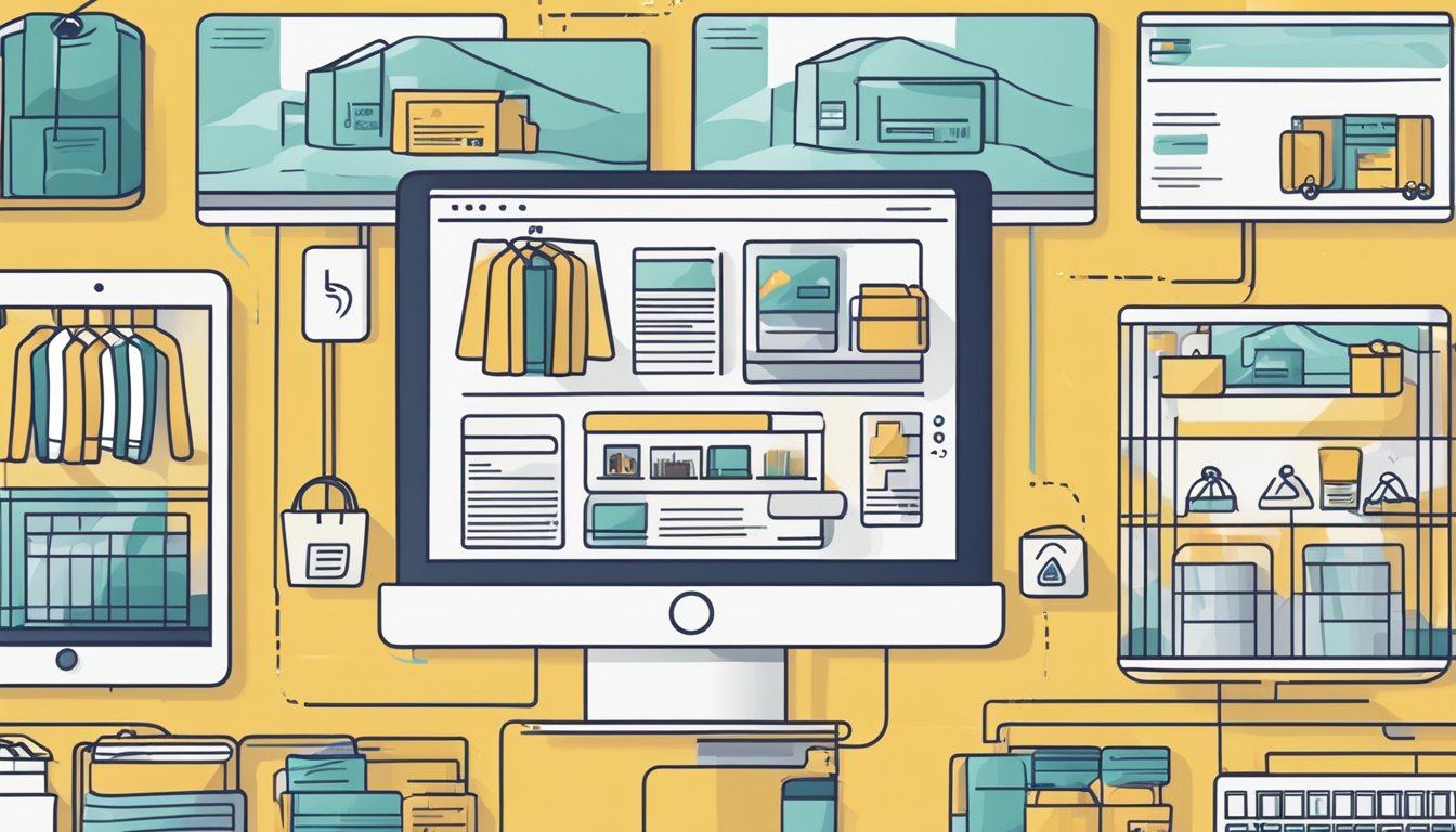 A computer screen displaying various e-commerce and webshop features on a website