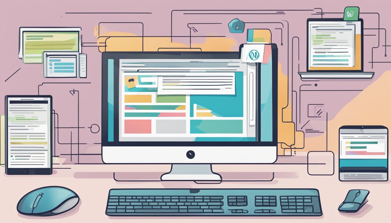 A computer screen displaying a step-by-step WordPress log troubleshooting process with a mouse cursor clicking on various options