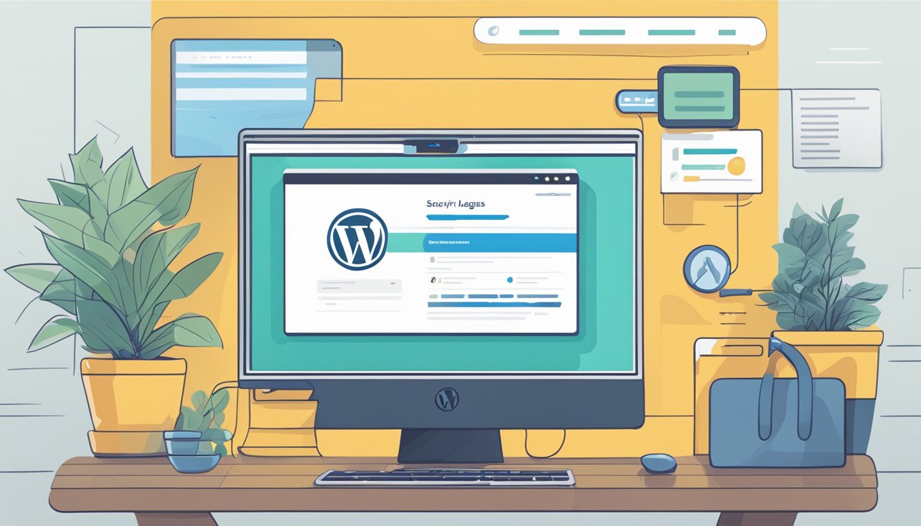 A computer screen with a WordPress login page displaying security enhancements