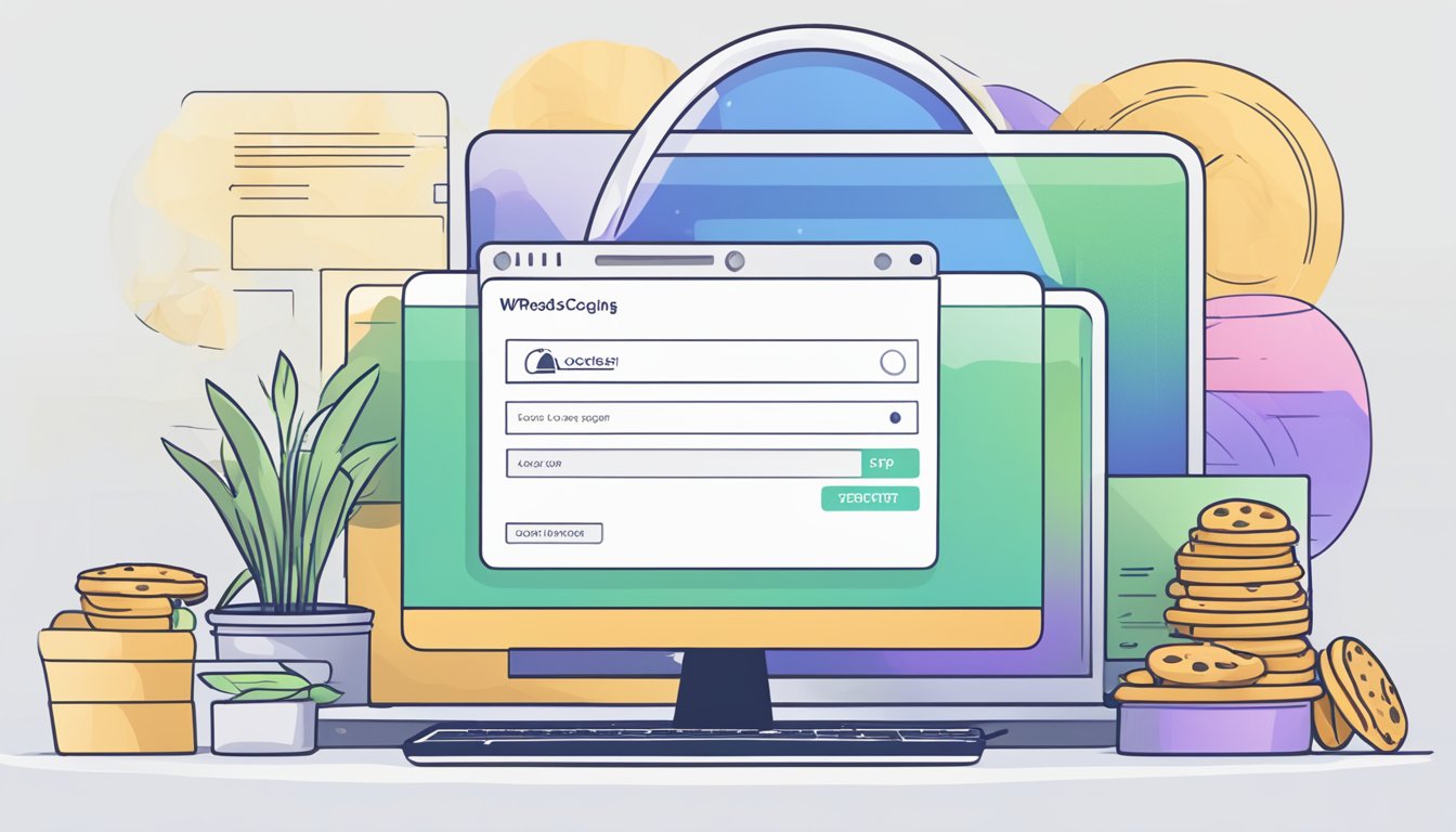 A computer screen displaying a WordPress login page with a prompt for login information and the option to accept cookies