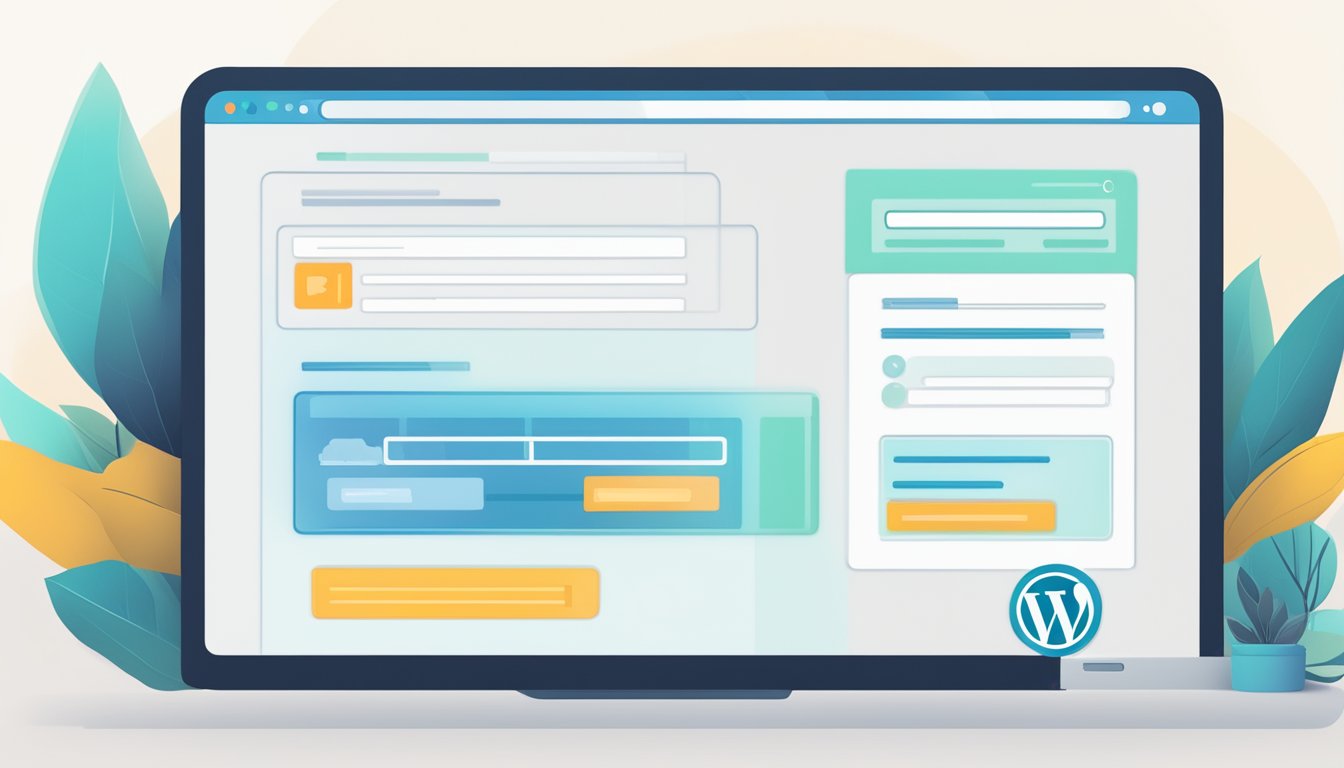 A computer screen displays a WordPress login page with technical issues and troubleshooting messages