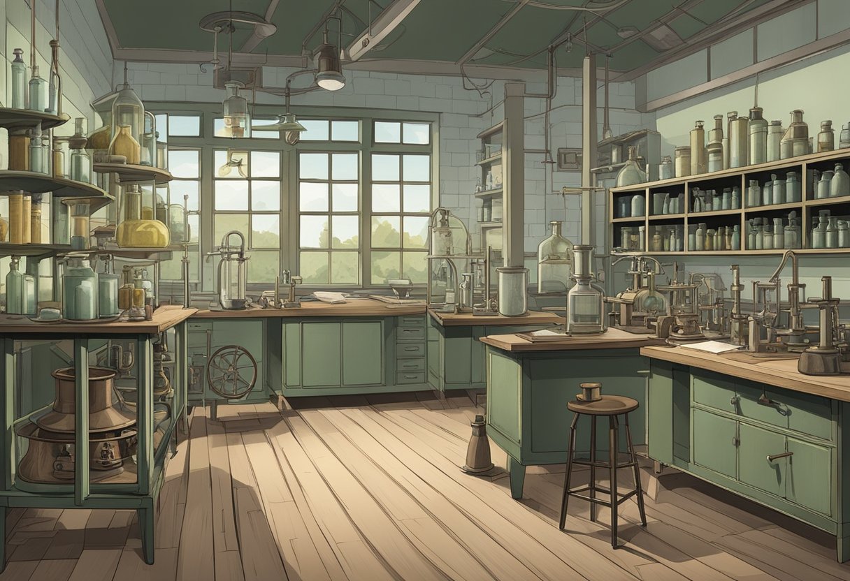 An old laboratory with vintage equipment and documents, showcasing the historical development of ossification methods