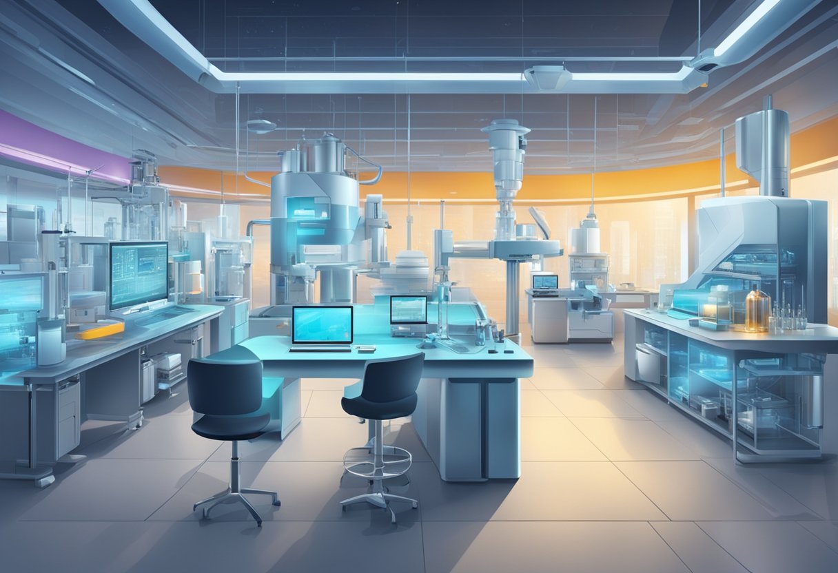 A futuristic laboratory with high-tech equipment and innovative processes in action