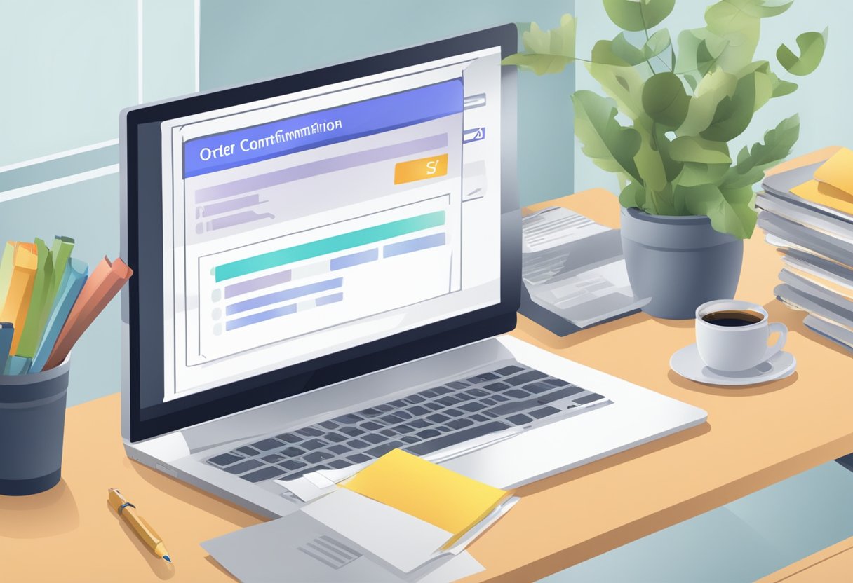 A computer screen displaying an email with the subject "Order Confirmation" and a list of items purchased