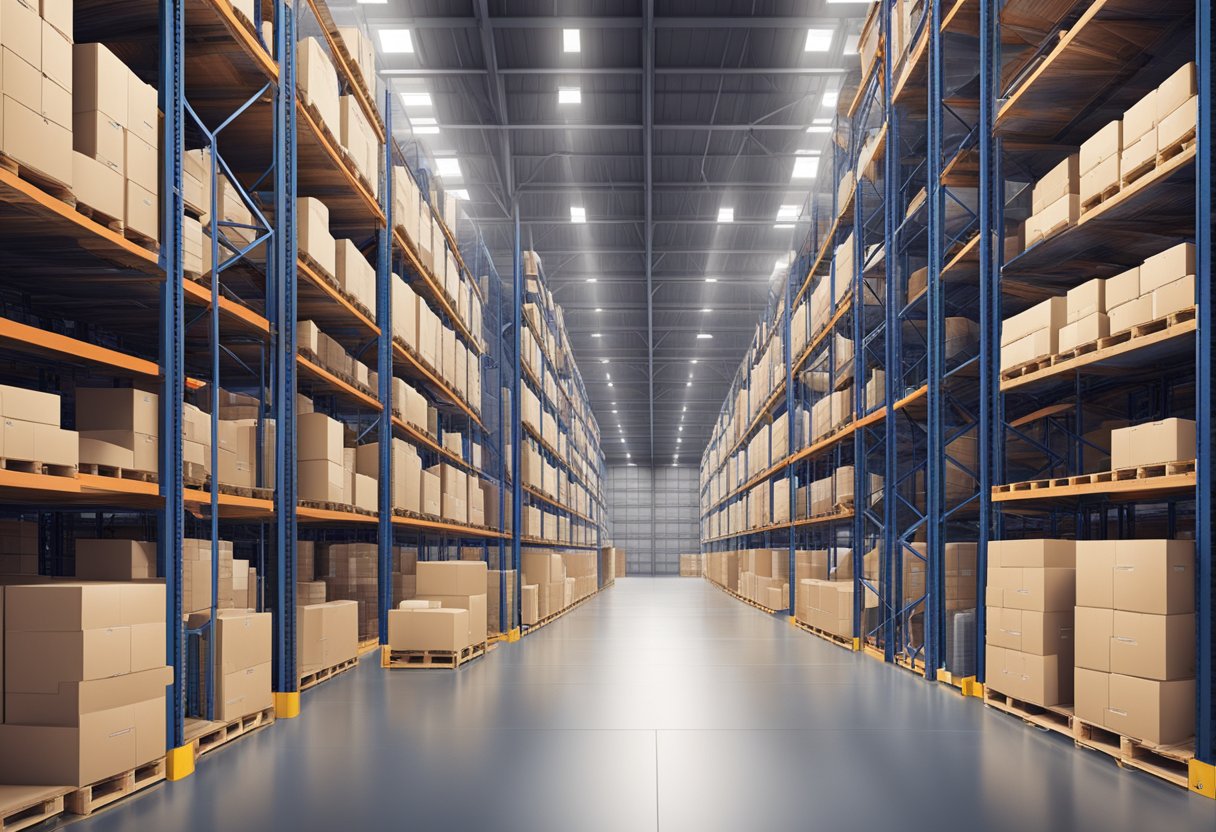 A warehouse with optimized storage layout, efficient inventory management, and cost-saving strategies in place to minimize Lagerkosten