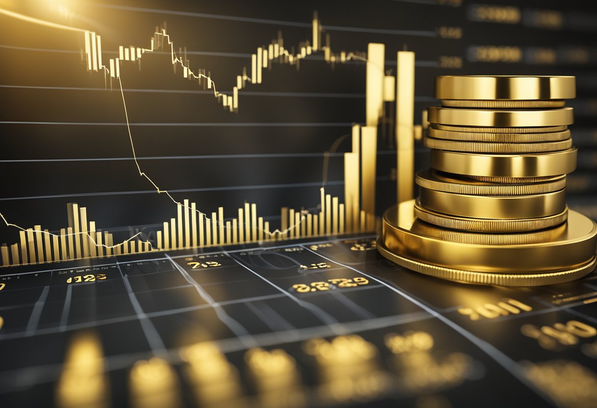 Gold price graph shows upward trend in Russia. Market indicators display increasing demand