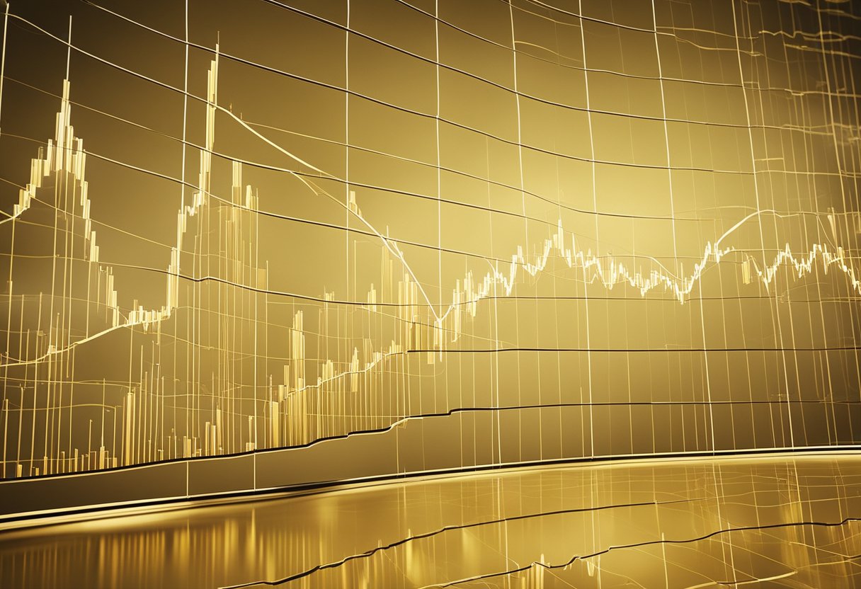 A graph showing the fluctuating gold prices in Russia over a period of time, with the prices rising and falling in a jagged pattern