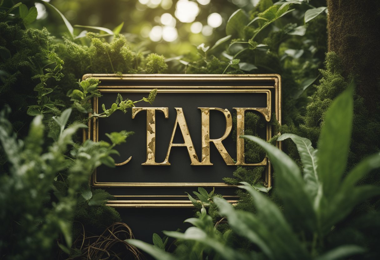 A group of tangled, overgrown plants surround a tarnished gold care sign, symbolizing the challenges of maintaining the neglected area