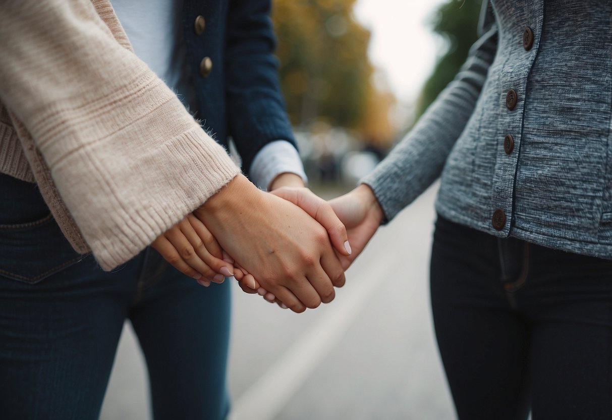 Rita Pfeffinger holding hands with a friend