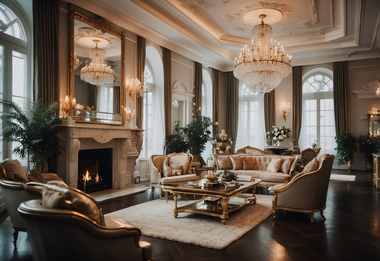 A grand estate with opulent furnishings and a luxurious atmosphere