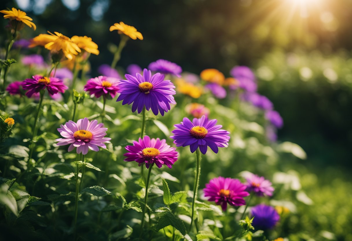 Vibrant flowers bask in the sun, surrounded by lush greenery. They thrive in the heat, showcasing their resilience and beauty in the outdoor landscape