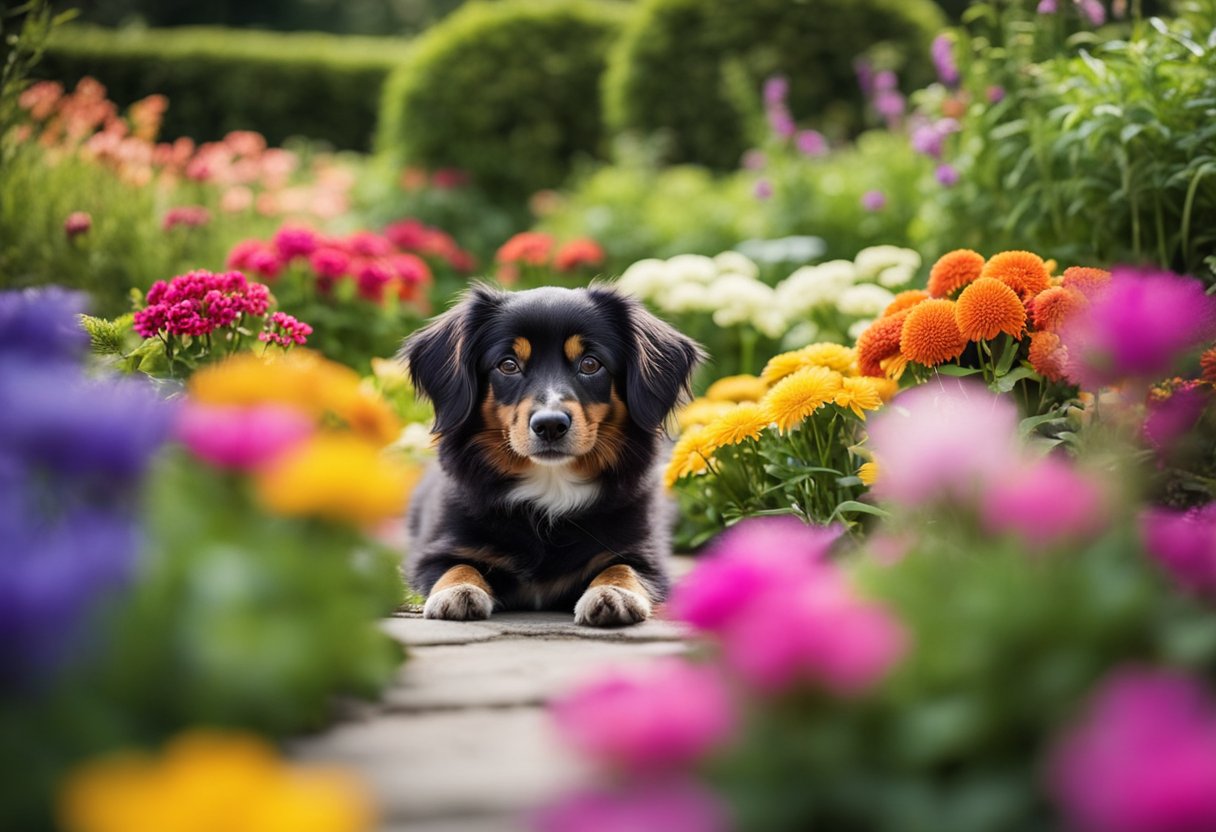 A variety of non-floral pet-safe garden additions, including colorful and vibrant outdoor flowers, create a safe and beautiful garden for pets to enjoy