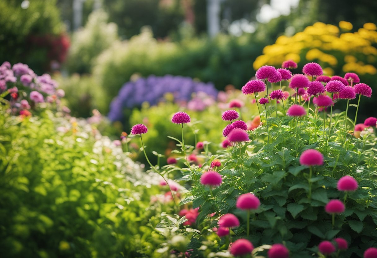 A garden filled with vibrant perennial plants, free from pests and diseases, showcasing year-round color and beauty