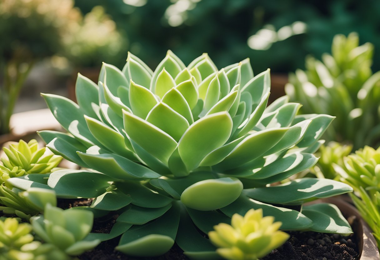 Lush green plants thrive in a tidy, well-kept garden. A variety of low-maintenance species, such as succulents and evergreens, bring color and life to the outdoor space