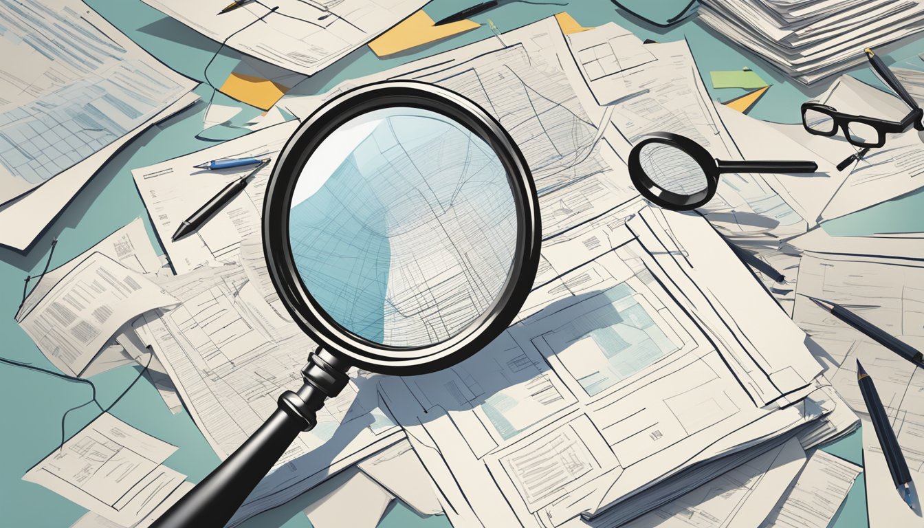 A magnifying glass hovers over a tangled web of paperwork, with arrows pointing to various directions, symbolizing the meticulous examination of future perspectives by the INSS