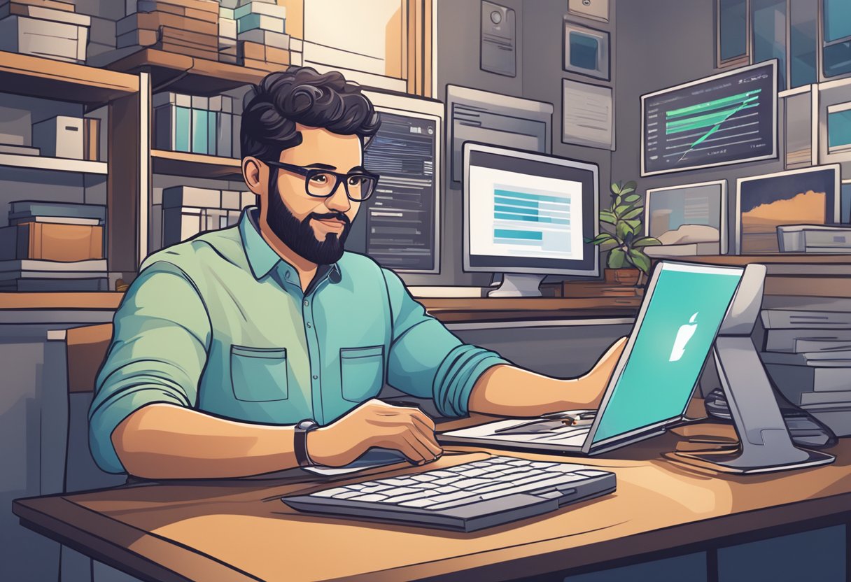A small business owner uses technology to enhance marketing strategies, including social media, email campaigns, and data analytics