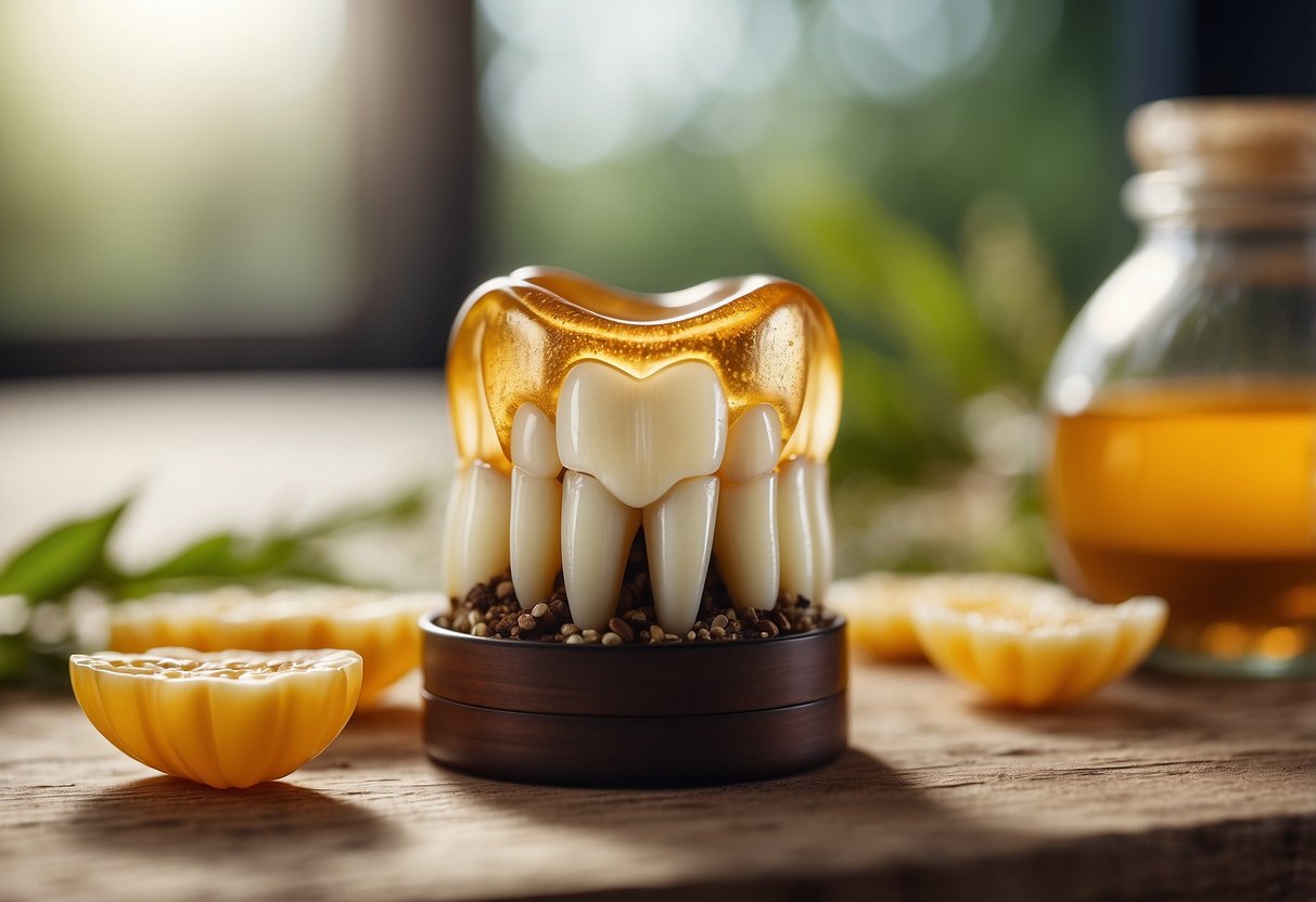 A loose tooth wiggles, surrounded by home remedies